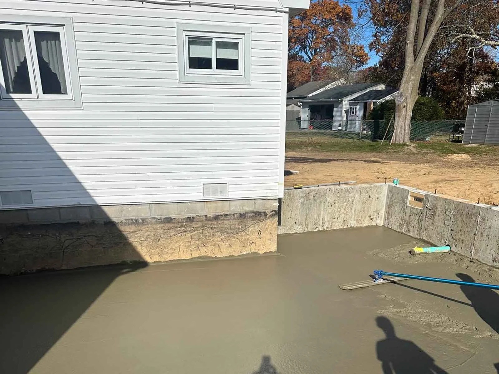 Concrete foundation for a residential home addition in Suffolk County
