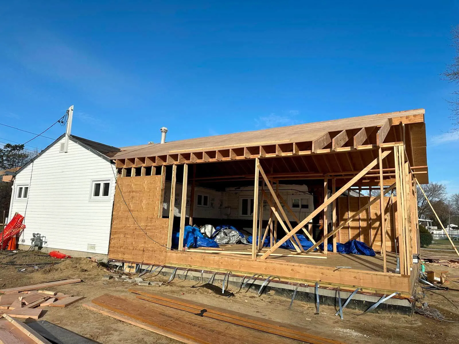 Exterior framing during a home addition project